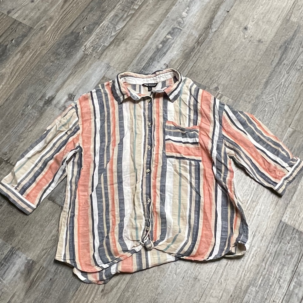 Striped Button-Up Collared Shirt